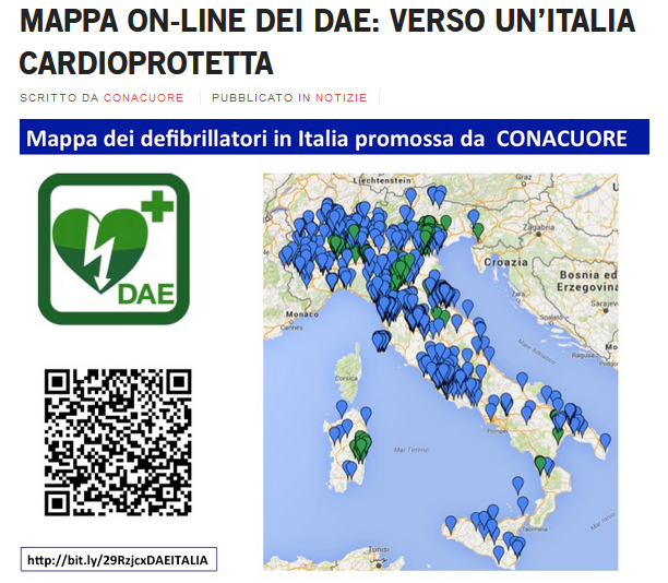 Mappa defibrillatori in Italia